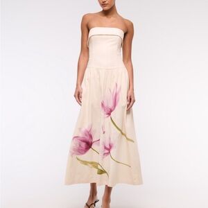 Abercrombie Strapless Drop-Waist Linen Blend Maxi Dress